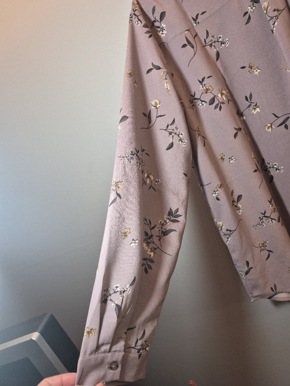 Hilary Radley Women's Long Sleeve Floral Blouse Mauve Taupe Ditsy Print Size XL